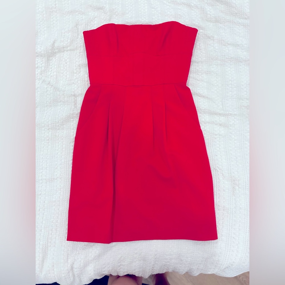 BCBGMaxAzria Vibrant Red / Coral Strapless Dress
